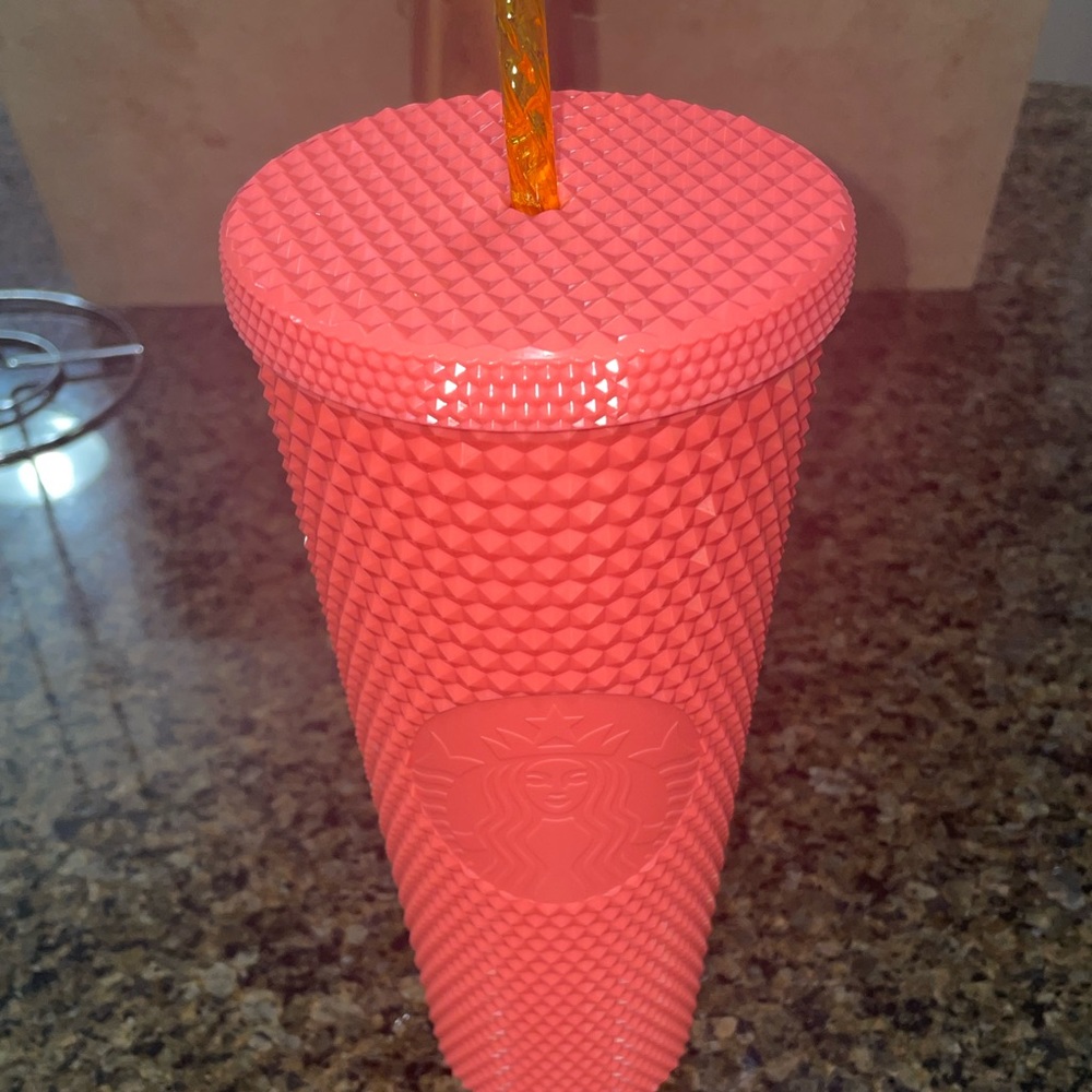 Salmon Pink Studded Starbucks Cup